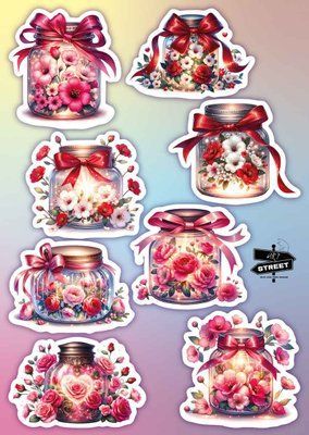 Set of stickers "Cans with flowers" (2)