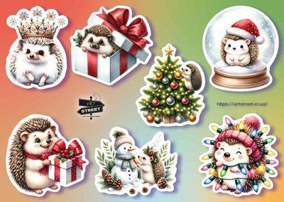 Set of stickers "New Year. Hedgehog" (2)