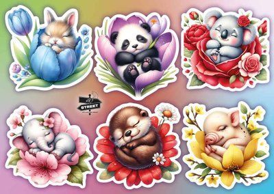 Set of stickers "Animals in flowers" (1)