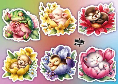 Set of stickers "Animals in flowers" (2)