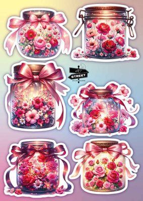 Set of stickers "Cans with flowers" (1)